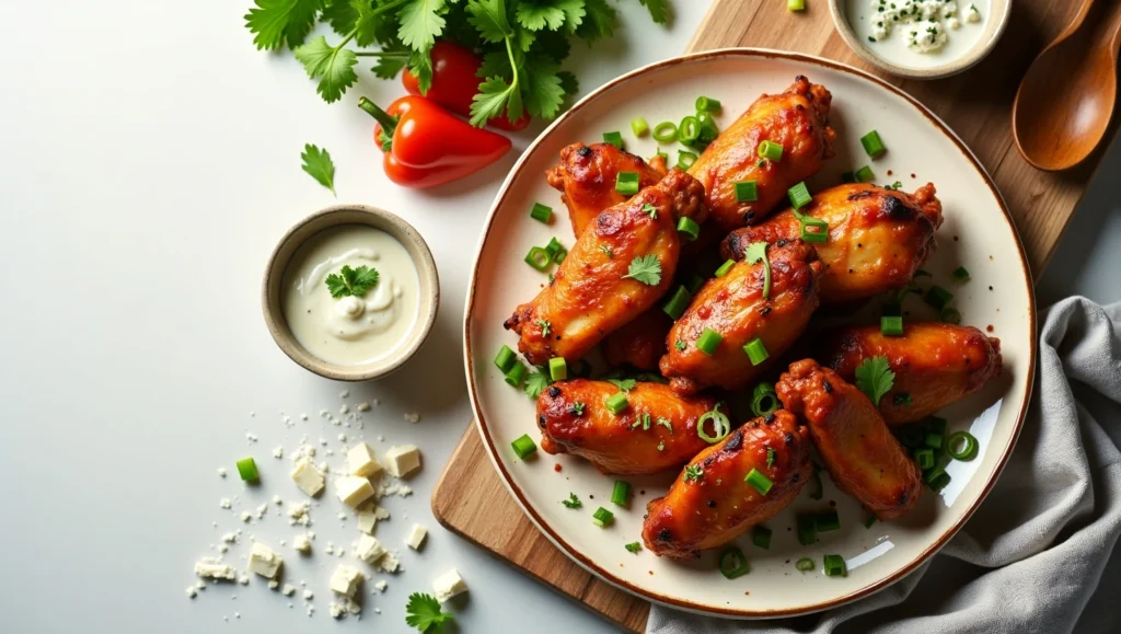 Boneless Chicken Wings Recipe Guide 2 Flux Dev A stylized overhead shot of a vibrant appetizing dish 3